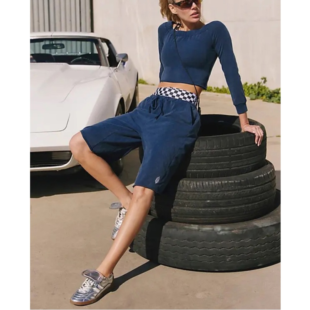 FP Movement by Free People Navy Long Sleeve Cropped Top